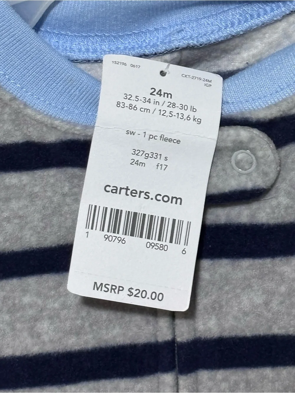 Carter’s Boys' Navy & Gray Striped One-Piece Footed Pajamas with Yeti Patch